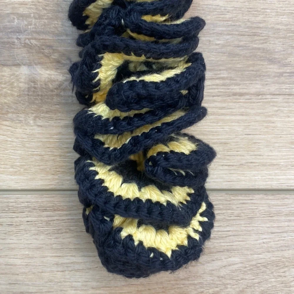 Hand Knit‎ Spiral Ruffle Scarf Black Butter Yellow Boho Skinny Scarf